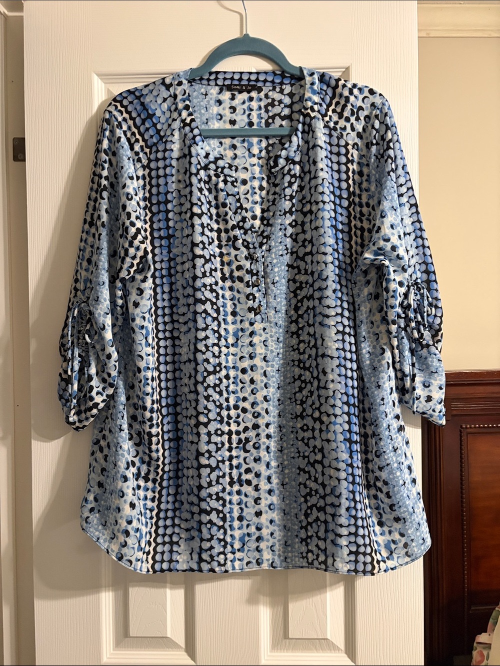 Sami & Jo Light Blue and Navy Dot-Print V-Neck Tunic